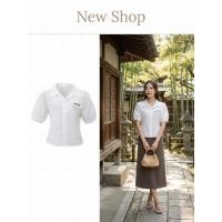 ราคา เสื้อเชิ้ตผู้หญิงสีขาวแขนสั้นพอง คอปก ทรงเข้ารูปใส่ได้หลายโอกาส เสื้อเชิ้ต (52406201463)