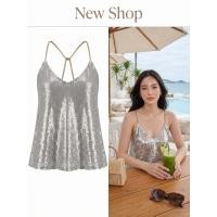 ราคา เสื้อสายเดี่ยว ผ้าเลื่อม สายโซ่ดีไซน์ไขว้หลัง ทรงปล่อย มีสีเทา สีชมพู สีน้ำตาลอ่อน สีเหลือง เสื้อเที่ยว (50414975233)