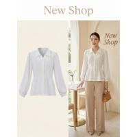 ราคา เสื้อเชิ้ตแขนยาวทรงพองสีขาว คอปกตกแต่งเม็ดกลมดีเทลน่ารัก เอวสม็อค (50207365629)