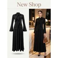 ราคา ชุดเซ็ตเสื้อแขนยาว ทรงเข้ารูป กระโปรงยาว สีดำ ทรงบาน เอวสูง กระโปรงเอวยางยืด (50159774252)