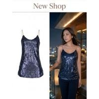 ราคา เสื้อสายเดี่ยว ดีเทลเลื่อมวิบวับ สายโซ่ ด้านหลังซีทรู ด้านหลังซีทรู สีน้ำเงินเข้ม ความยาวชุด 26 นิ้ว (49516399130)