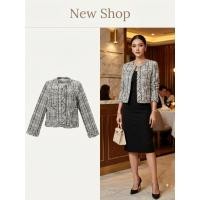 ราคา เสื้อผ้าทวิตใส่ทำงาน ลายขาวดำ แต่งกระดุมมุก ทรงสุภาพ ทวิตคลุม (48806294108)