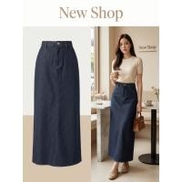 ราคา กระโปรงยีนส์ทรงสอบยาว เอวสูง ชายกระโปรงผ่าหลัง สีกรมท่า (47610121704)