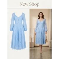 ราคา ชุดเดรสยาวเจ้าหญิงลูกไม้ สีฟ้า แขนยาว ผ้าลูกไม้ (43470745869)
