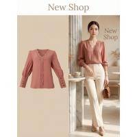 ราคา เสื้อผ้าแฟชั่นผู้หญิง เสื้อแขนยาว สีโอรส คอกลม แขนยาว ผ้าโพลีเอสเตอร์ ความยาว 26 (41208577423)