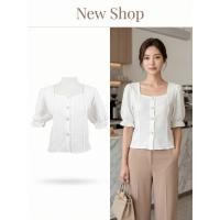 ราคา เสื้อผ้าผู้หญิงโทนมินิมอล แขนพองสุภาพ สีขาว ผ้าโพลีเอสเตอร์ผสม (41071799209)