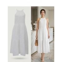 ราคา ชุดเดรสสีขาวผ้าฉลุ คอกลม แขนเว้า เอว สม็อค กระโปรงทรงบาน (40978872633)
