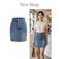 ราคา กระโปรงยีนส์สั้น ทรงเอ เอวสูง สีฟ้ายีนส์ฟอก ซิปด้านหน้า มีกระเป๋าทั้งสองข้าง ความยาวกระโปรง 16 นิ้ว (40880367101)