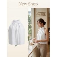 ราคา เสื้อแขนกุด คอปีน สีขาว จับจีบรอบคอ มีกระดุมด้านข้าง ซับในทั้งตัว ความยาวชุด 20 นิ้ว (40332795751)