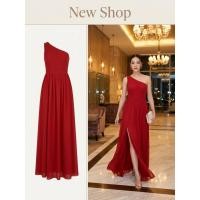 ราคา ชุดออกงาน สีแดง ซิปซ่อนข้างลำตัว ซับในทั้งตัว แขนกุดข้างเดียว ปาดไหล่ (29864276198)