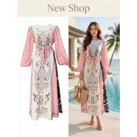 ราคา ชุดเดรสสง่างาม ชุดเดรสพิมพ์ลาย ชุดเดรสยาว สีขาว ซิปซ่อนด้านหลัง แขนยาว คอกลม ผ้าโพลีเอสเตอร์ ความยาวชุด 51 (29827699105)