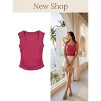 ราคา เสื้อยืด เสื้อสวมหัว สีชมพู แขนกุด คอสี่เหลี่ยม ผ้าโพลีเอสเตอร์ ความยาวเสื้อ 22 (28932531609)