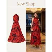 ราคา ชุดเดรส ชุดเดรสพิมพ์ลาย ชุดเดรสยาว สีแดง คอจีน ผ้าโพลีเอสเตอร์ ความยาวชุด 53 (26864818058)