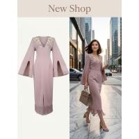 ราคา เดรสหรูแขนยาวปักดอกไม้พร้อมชายพู่ สีชมพูพาสเทล ผ้าโพลีเอสเตอร์ (26690487529)
