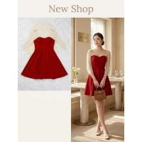 ราคา ชุดเดรส สีแดง คอสี่เหลี่ยม แขนยาว ผ้าสแปนเด็กซ์ Spandex Fabric ความยาวชุด 32 (25769919628)