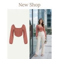 ราคา เสื้อครอป สีโอรส ผ้าร่อง ความยาวเสื้อ 15 (25266601245)
