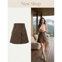 ราคา กระโปรงหนัง เอวสูง ดีไซน์กระเป๋าข้าง สีน้ำตาลเข้ม (50257186373)