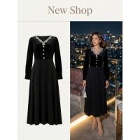 ราคา เดรสกำมะหยี่ดำ เดรสหรูผ้ากำมะหยี่ดีเทลวิ้งแนว Elegant (57300910878)