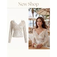 ราคา เสื้อกำมะหยี่แขนยาว เซ็ทสองชิ้น แต่งซับในลูกไม้ช่วงคอ ดีเทลคอวีไขว้ ผ้ากำมะหยี่ สีครีมอ่อน ความยาวเสื้อ 21 (42932779811)