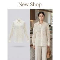 ราคา เสื้อเชิ้ตลูกไม้สีขาวครีมคอปกเรียบ ทรงตรงใส่สบาย (48404778759)