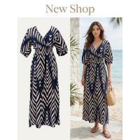 ราคา ชุดเดรสลำลอง ชุดเดรสยาว สีน้ำเงินเข้ม แขนสั้น คอวีลึก ผ้าโพลีเอสเตอร์ (42351902361)