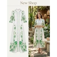 ราคา ชุดเดรสลายดอกไม้ สีเขียวอ่อน แขนสั้น คอจีน ความยาวชุด 48 (25776470120)