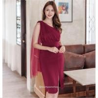 ราคา เดรสออกงานสีแดงไวน์ ไหล่เดี่ยว (29624929357)