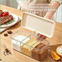 ราคา GL 3 ช่องขวดเครื่องเทศห้องครัว PET เกลือน้ําตาลคอนเทนเนอร์โมเดิร์นสแควร์กล่องปรุงรส GL (54767454193)