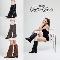 ราคา QOMUTE รุ่น Retro boots รองเท้าบูทหัวแหลม เรโทรเวสเทิร์นคาวบอย ส้นหนา แต่งทรงพับ (42906428576)