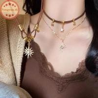 ราคา FENGYUN แฟชั่นผู้หญิง Vintage หนังสร้อยคอสร้อยคอ Double Layered Star จี้เครื่องประดับปรับ TH (43356196297)