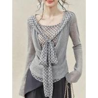 ราคา ลดราคาจํากัดเวลา เสื้อชีฟองสองชิ้นปลอมลายหลวมสไตล์เกาหลีผ้าคลุมไหล่ต้นฤดูใบไม้ร่วงผูกเชือกเย็บเนื้อ บาง ฉ (42984290379)