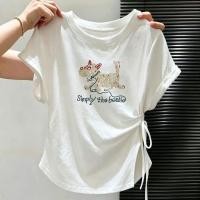 ราคา ลดราคาจํากัดเวลา เสื้อดีไซน์จีบเข้ารูปเอวโครเชต์ผูกเชือกแบบใหม่ฤดูร้อนเสื้อยืดแขนสั้นไหล่ด้านหน้า (55062997652)