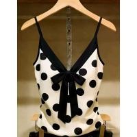 ราคา โปรโมชั่นจํากัดเวลา French Contrast Color V คอ Polka Dot Bow Camisole การออกแบบฤดูร้อน Slim fit Slimmer ดูสาวร้อนอายุลดด้านบน (47915493202)