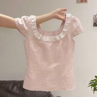ราคา มาใหม่ เสื้อเชิ้ตแขนสั้นโบว์ลูกไม้คอเหลี่ยมหวานเกาหลีฤดูร้อนสวย 2026พัฟแขนเสื้อ (51867218559)