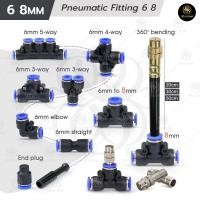 ราคา ข้อต่อพ่นหมอก ข้อต่อลม Pneumatic Fitting Connector ข้อต่อลม 3 ทาง ต่อตรง ข้องอ 6mm PU tube (6865985694)