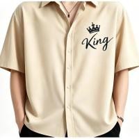 ราคา เสื้อเชิ้ตผู้ชายคอปกแขนสั้น ทรงโอเวอร์ไซส์ ลายพิมพ์มงกุฎ King สไตล์เท่ๆ มีหลายสีให้เลือก (50616183899)