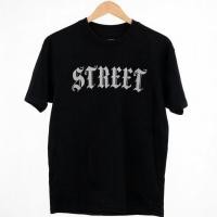 ราคา เสื้อยืดแขนสั้นผู้ชาย Oversize ผ้าฝ้ายเทียม STREET Gothic พิมพ์ตัวอักษร STREET สไตล์ Top (45266225743)