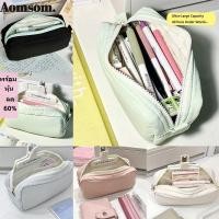 ราคา ออมโซม กระเป๋าใส่ปากกา ซิปออกแบบสีทึบดินสอ แบบพกพาความจุขนาดใหญ่กระเป๋าเครื่องเขียนนักเรียน (54917683577)