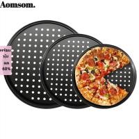 ราคา AOMSOM กระทะพิซซ่าแบบมีรู ถาดอบพิซซ่าแบบไม่ติดขนาด 10 11 12 นิ้ว จานทําอาหารเหล็กคาร์บอนทรงกลมทนทาน Crispy Bubbly (54117673735)