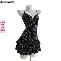 ราคา AOMSOM สปาเก็ตตี้มินิเดรส Polka Dot V คอ Camisole Dress แฟชั่น Elegant Lace Trim Slim Fit Party Dress ผู้หญิง (53717296106)