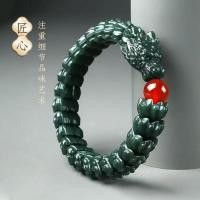 ราคา ธรรมชาติ Hotan หยกสีฟ้าหยก Panlong สร้อยข้อมือผู้ชายหยกมือจีน Loong สร้อยข้อมือ (47961504156)