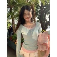 ราคา เสื้อยืดแขนยาวสไตล์เกาหลี ลายลูกไม้ ทรงเข้าตัว (55456656082)