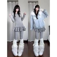 ราคา เสื้อยืดแขนยาวลูกไม้ สไตล์เกาหลี ลายจุดสีเทา (40529237689)