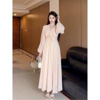 ราคา ส่วนลด 50 ขายร้อน ชุดเดรสน้องสาวอ้วนขนาดบวกฝรั่งเศสสีชมพูอ่อนโยนคอวีโบว์ลูกไม้ขึ้นแขนยาวกระโปรงยาวทรงเอ (42634461081)