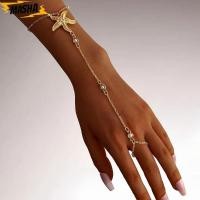 ราคา สร้อยข้อมือนิ้ว ปลาดาวคลาสสิกแหวนโซ่สร้อยข้อมือ แฟชั่นสีทองดอกไม้สร้อยข้อมือมุกพรรคใช้ (50567966474)
