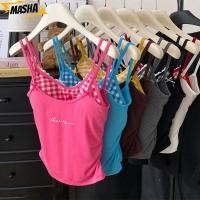 ราคา เสื้อกล้ามสตรี ผ้าฝ้ายลายสก๊อตแผ่นเสื้อกล้าม ลูกไม้เผ็ดตัดเข็มขัดเปลือยสลิมฟิตแจ๊กเก็ตผู้หญิง (49466831321)
