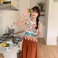 ราคา เสื้อครอปสตรีเสื้อกั๊กถักคอวีแขนกุดแฟชั่นสั้นโบฮีเมียนโครเชต์พู่กลวงออกท็อปส์ (40033904424)