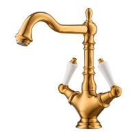 ราคา COTTO CT2223C42-GR ก๊อกผสมอ่างล้างหน้าทรงสูงพร้อมสะดือแบบกดและสายน้ำดี มือจับเซรามิค สีทอง 