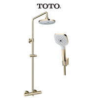 ราคา TOTO ก๊อกผสมสำหรับยืนอาบน้ำแบบปรับอุณหภูมิคงที่ + ฝักบัวพร้อมสาย 3 ฟังก์ชัน สี Polished French Gold