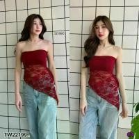 ราคา Garden Clothes เสื้อเชิ้ต & เบลาส์ เสื้อเกาะอกผ้าลูกไม้ ซีทรู ดีเทลรูดข้าง .. สีแดงเลือดหมู (1732218845438708415)